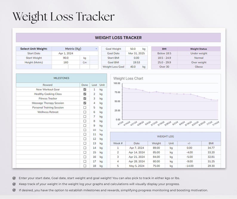 Fitness Tracker Spreadsheet | Google Sheets & Excel | Health & Wellness