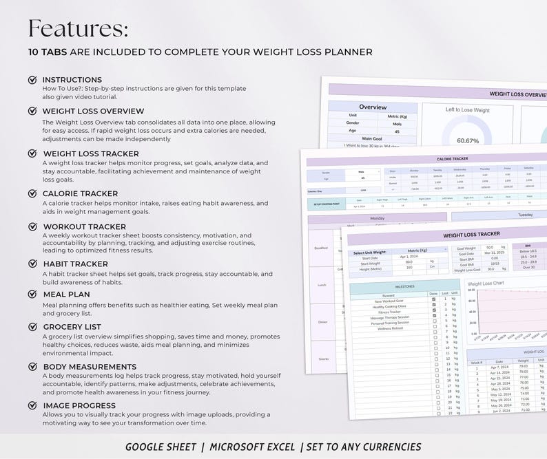 Fitness Tracker Spreadsheet | Google Sheets & Excel | Health & Wellness