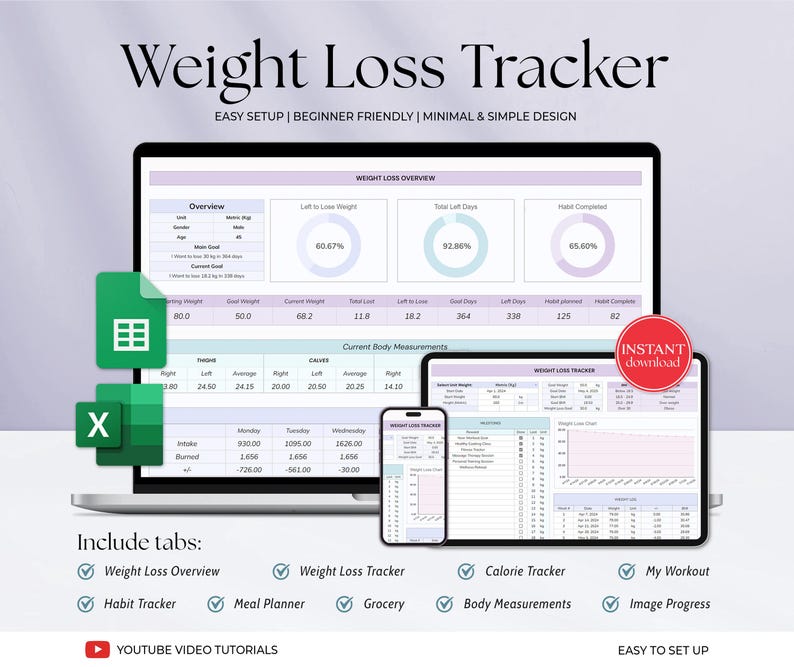 Fitness Tracker Spreadsheet | Google Sheets & Excel | Health & Wellness